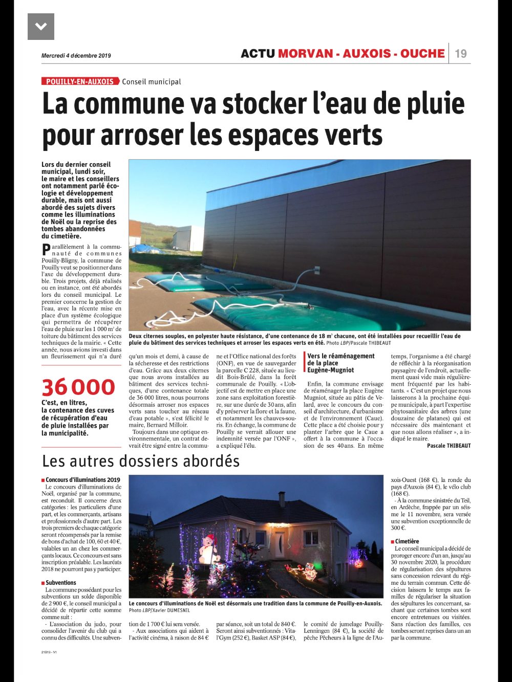 Article Le Bien Public sur le stockage d eau de pluie pour arroser les espaces verts